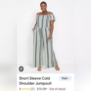 Lane Bryant Striped Short Sleeve Cold Shoulder Jumpsuit -Size 18/20